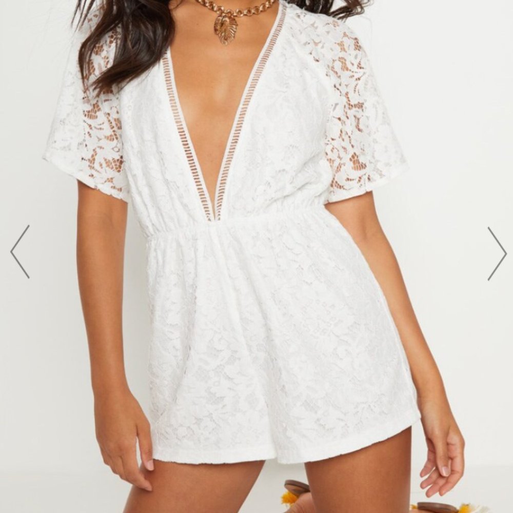 Pretty Little Thing White Lace Romper